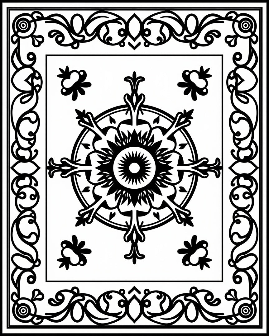 Ornate Mandala Floral Scrollwork Rug