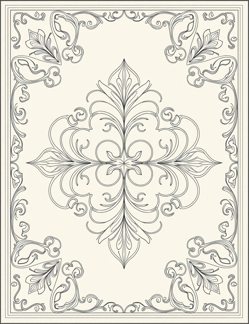 Ornate Floral Scrollwork Pattern Design Rug