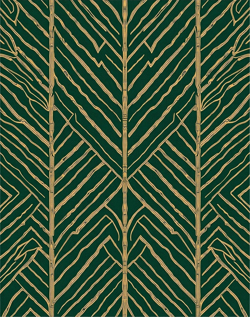 Deep Forest Green Line Art Pattern Rug