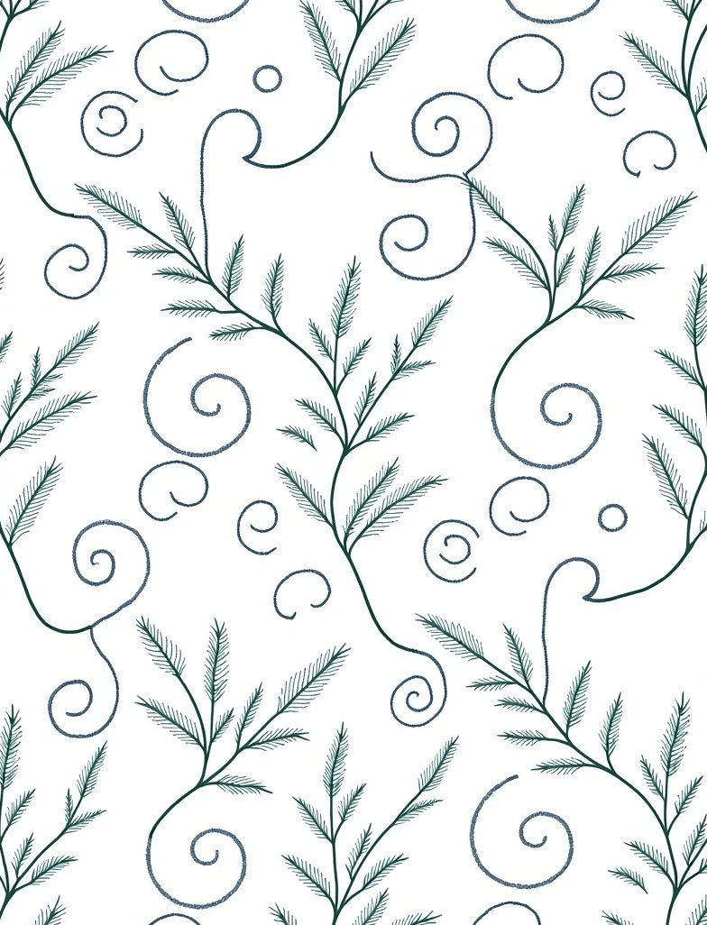 Green Fir Twig Swirls Rug