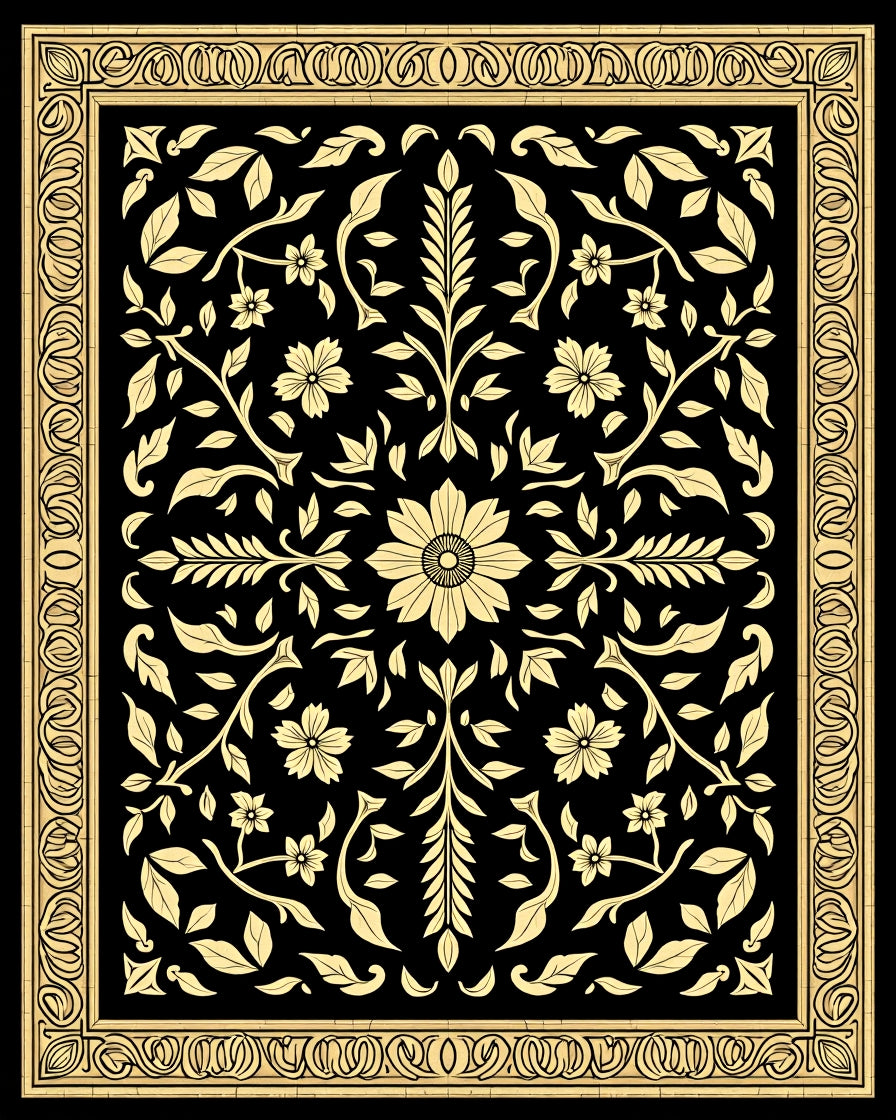 Ornate Floral Black Gold Rug