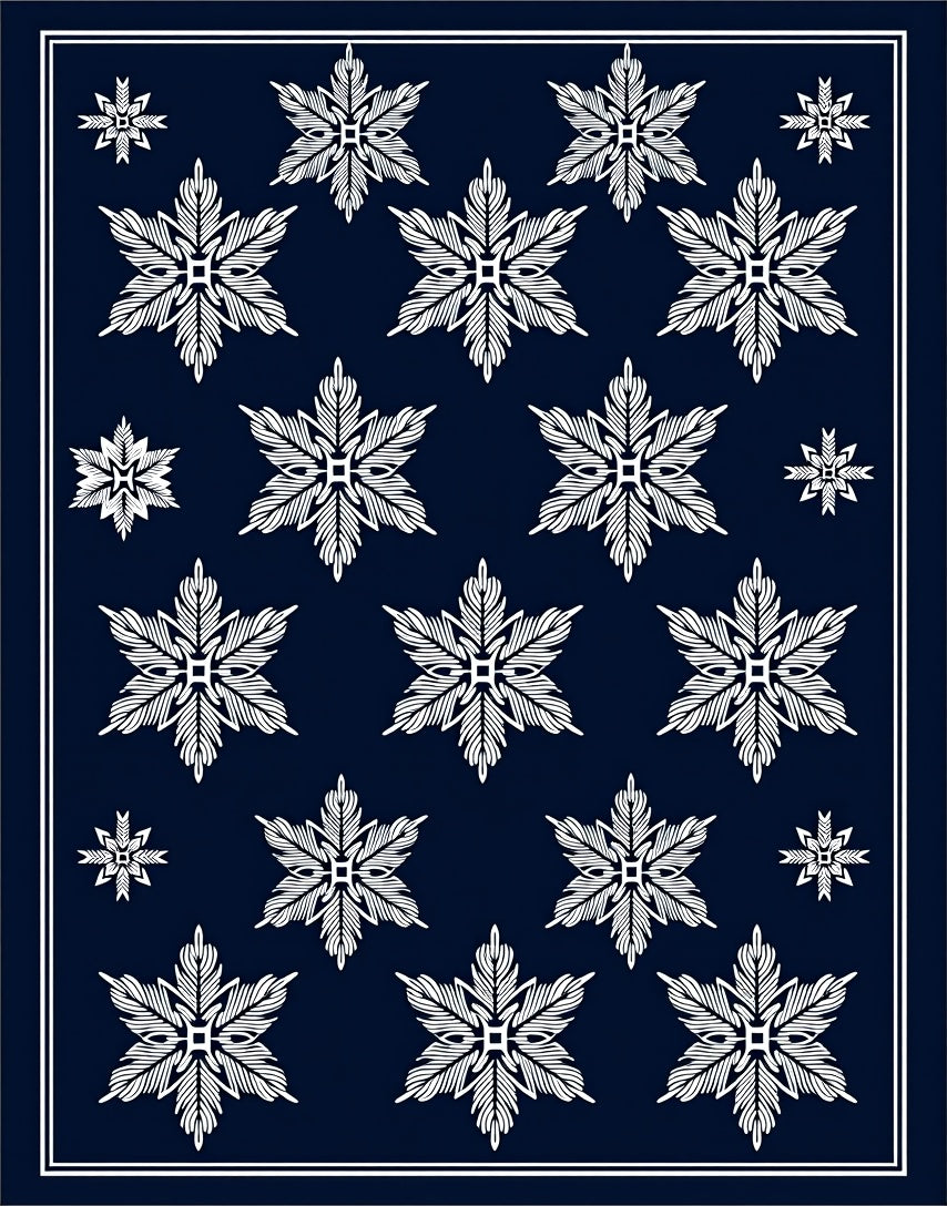 White Snowflake Medallion Navy Rug