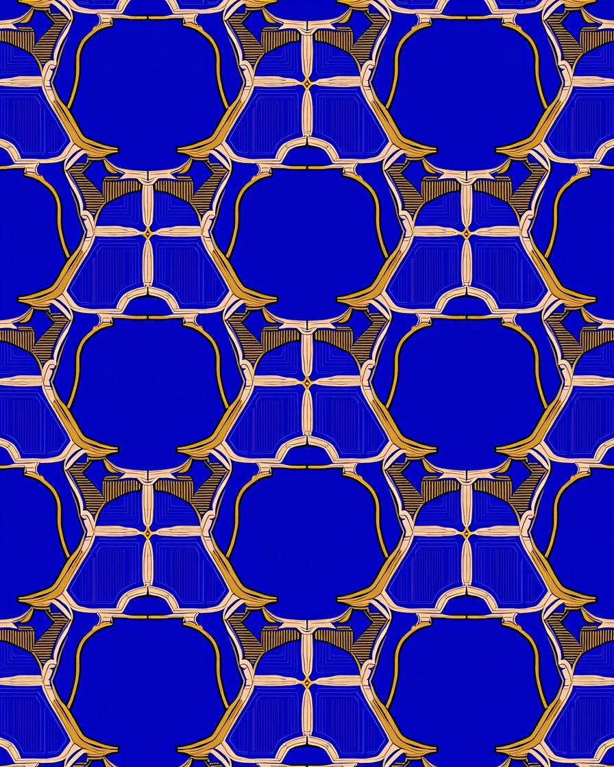 Geometric Art Deco Blue And Gold Rug