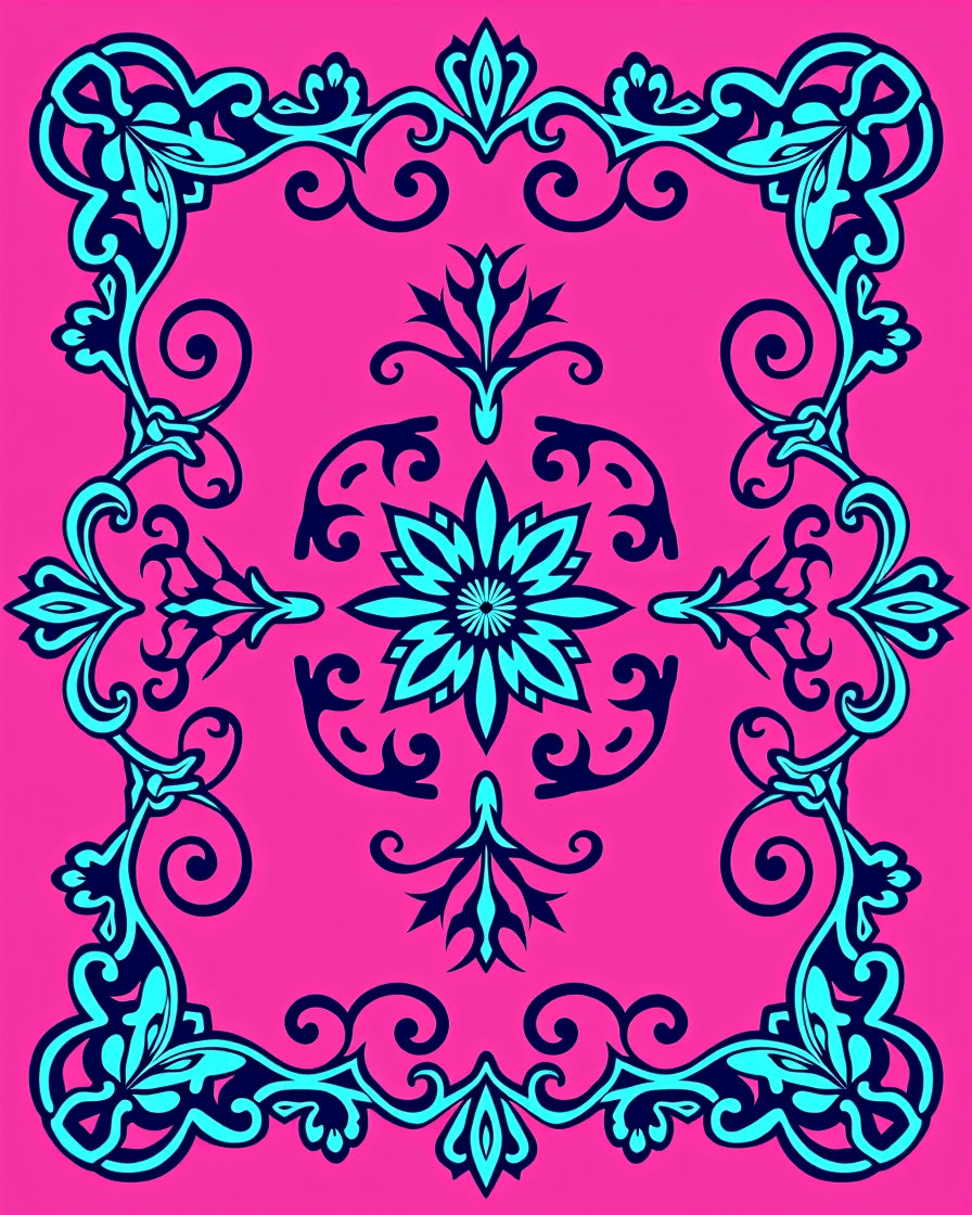 Bright Floral Scrollwork Pattern Rug