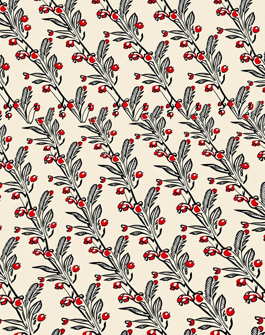 Red Berry Branch Pattern Rug