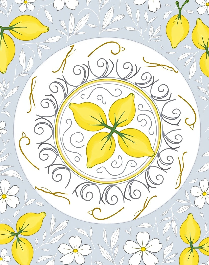 Yellow Citrus Floral Medallion Rug