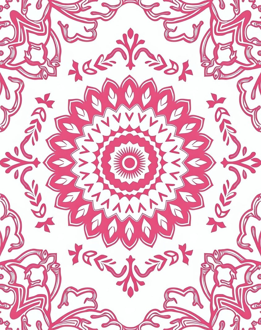 Vibrant Pink Floral Mandala Pattern Rug