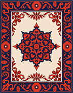 Ornate Red Flower And Swirl Pattern Rug