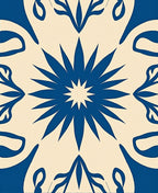 Blue Cream Starburst Floral Pattern Rug