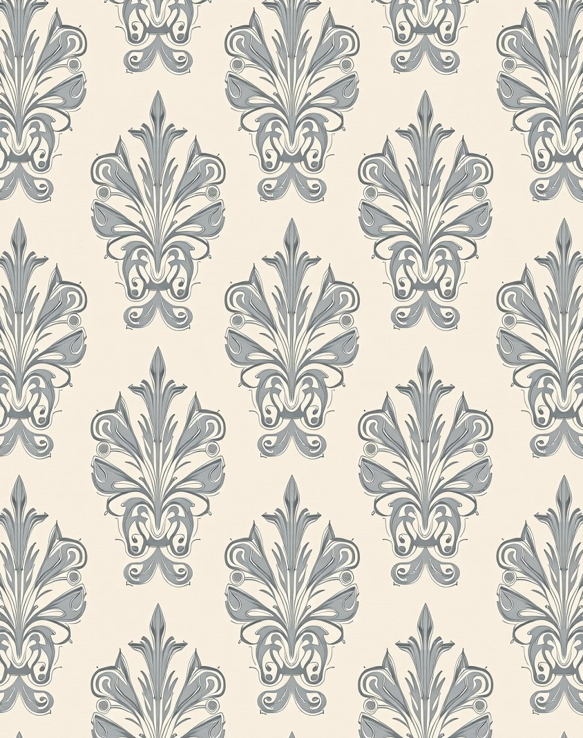 Ornate Gray Floral Damask Pattern Rug