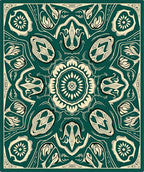 Intricate Floral Medallion Dark Teal Design Rug