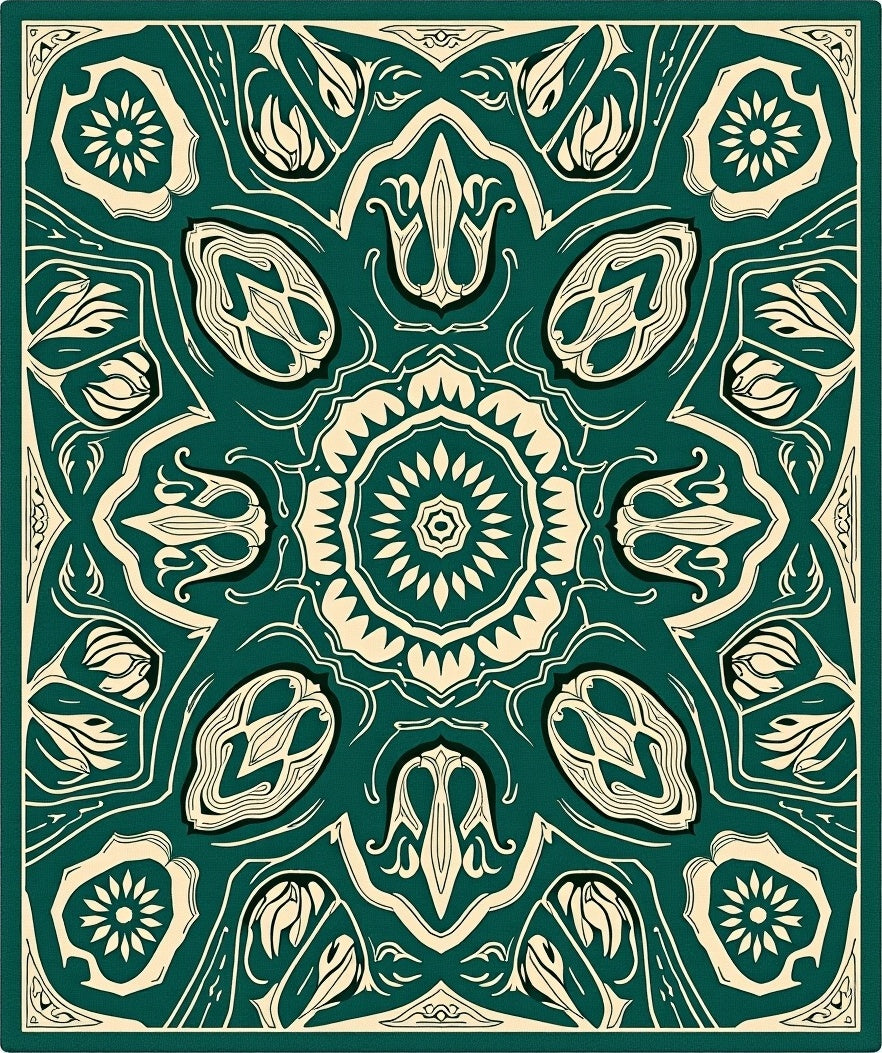 Intricate Floral Medallion Dark Teal Design Rug