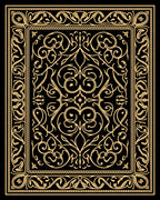 Ornate Golden Black Floral Pattern Rug