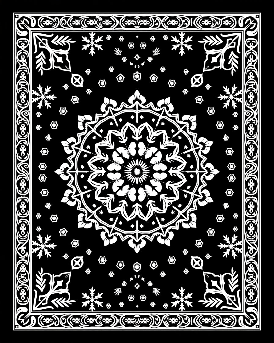 Intricate Black White Mandala Design Rug