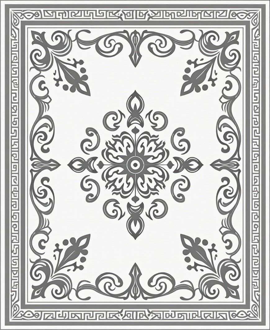Ornate Floral Scrollwork Mandala Design Rug