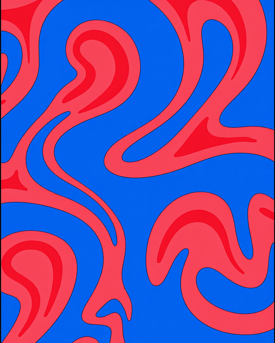 Groovy Blue Red Swirl Pattern Rug