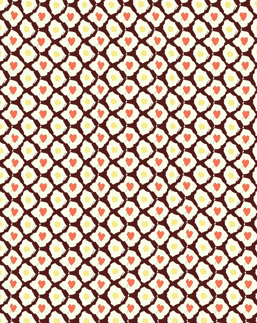 Quaint Red Hearts Cream Pattern Rug