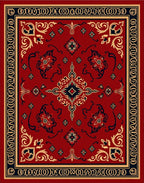 Grand Floral Scrollwork Red Rug