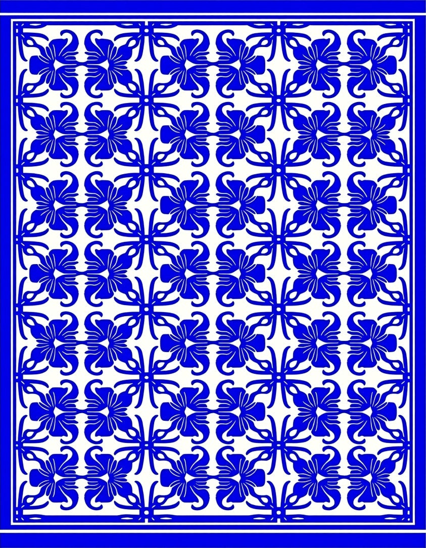 Chinoiserie Blue Floral Repeating Pattern Rug
