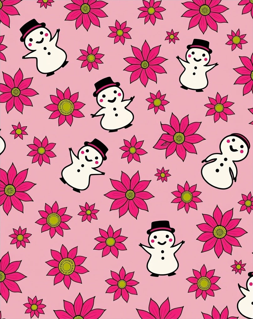 Pink Snowman Flower Meadow Rug