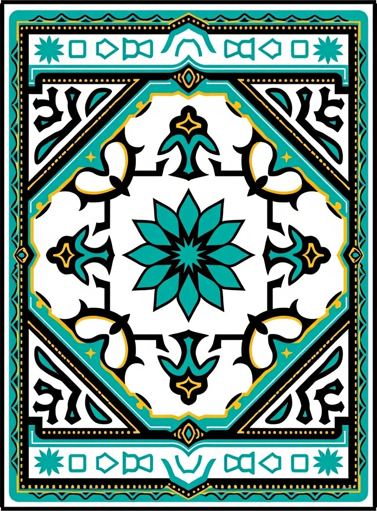 Intricate Teal Geometric Floral Rug Design Rug
