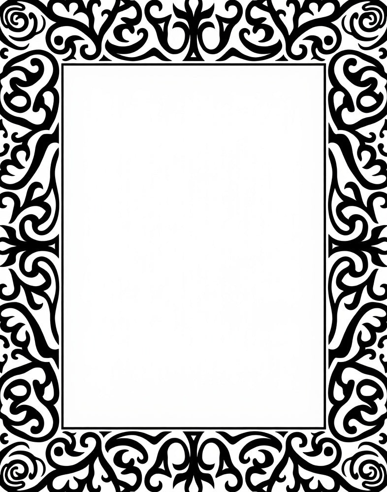 Ornate Black Scroll Border Rug