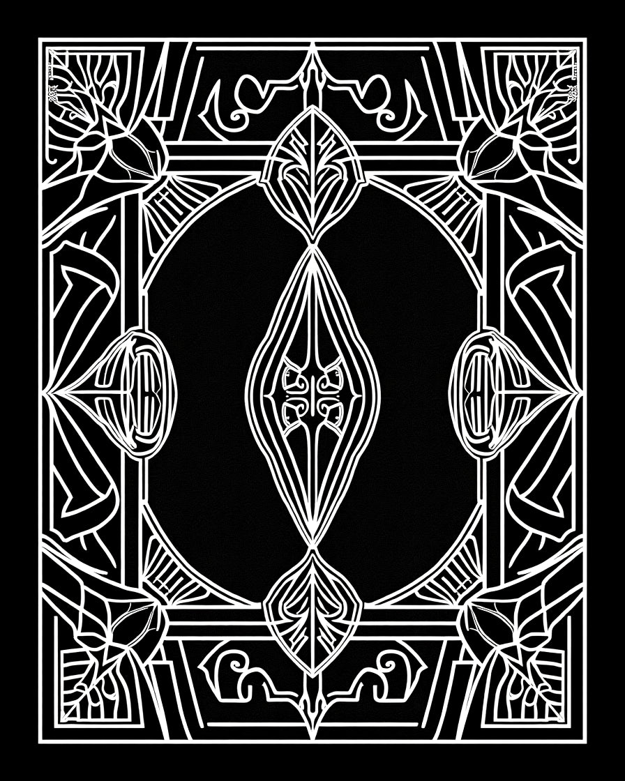 Ornate Black And White Floral Frame Rug