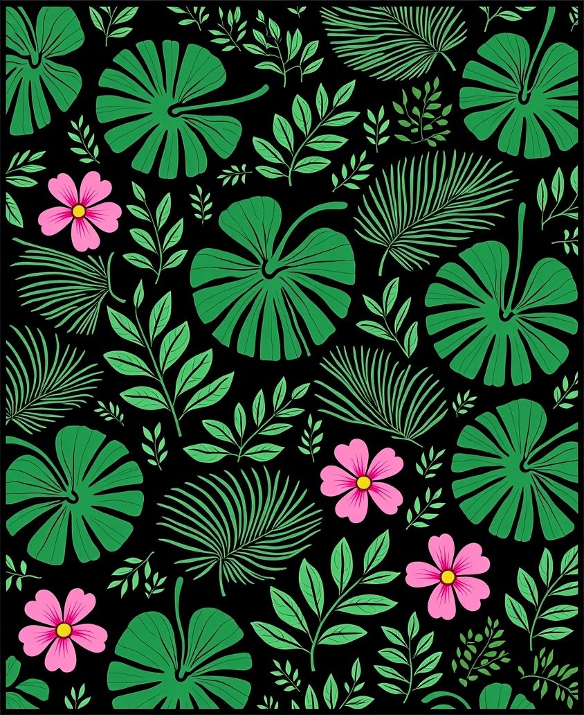 Vibrant Tropical Leaves and Flowers Rug