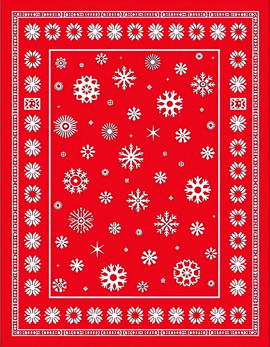 Crimson Snowflakes Border Rug