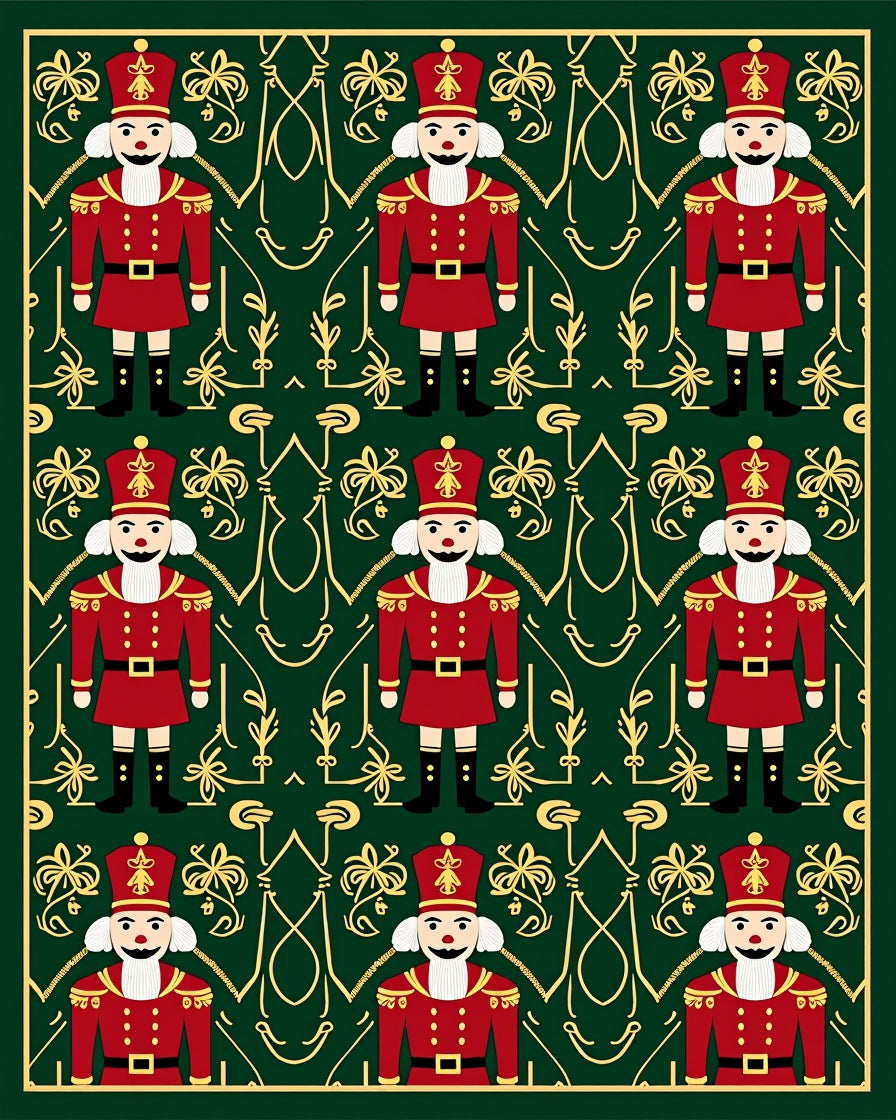 Red Nutcracker Emerald Gold Ornament Rug