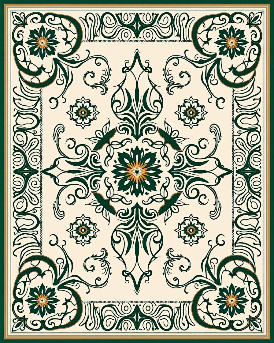 Intricate Floral Scrollwork Pattern Design Rug