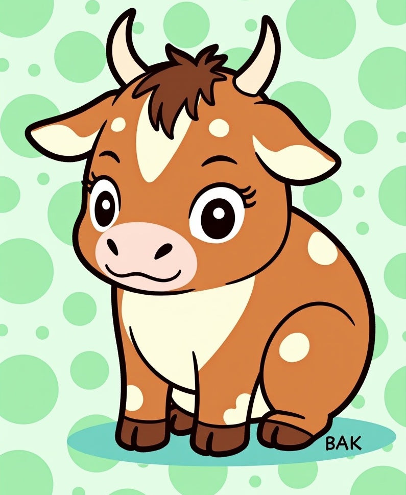 Cute Brown Spotted Cow Green Circles Rug