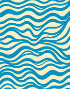Blue Wave Patterned Abstract Design Rug