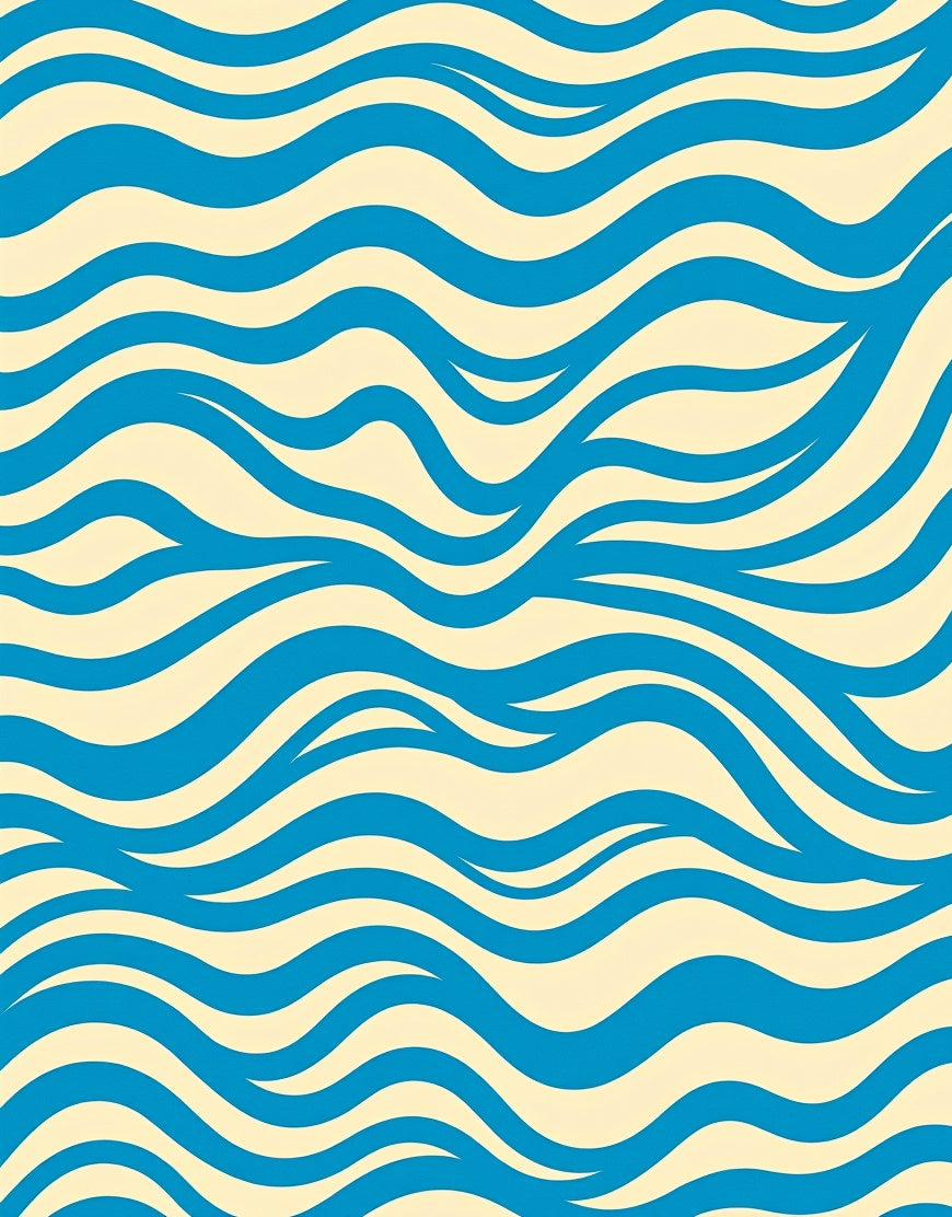Blue Wave Patterned Abstract Design Rug