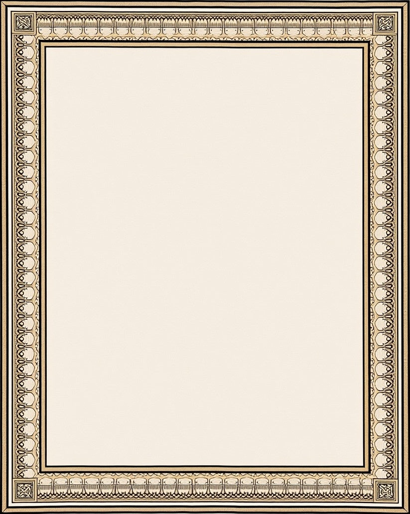 Ornate Black Beige Decorative Border Rug
