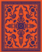 Bold Orange Navy Floral Medallion Rug