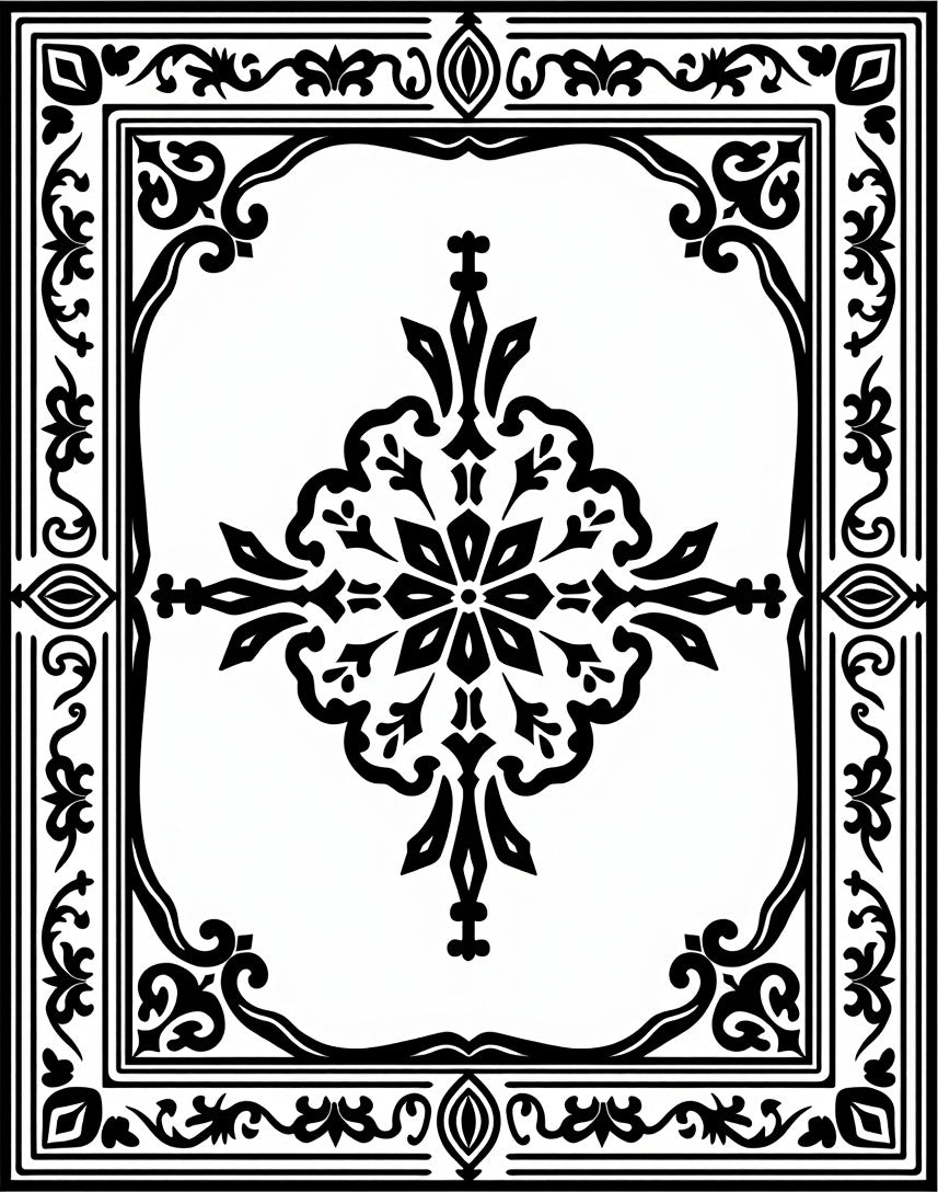 Classic Black Floral Border Design Rug