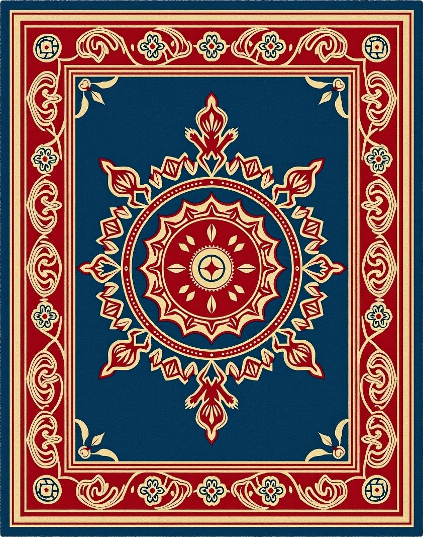 Ornate Floral Red Gold Medallion Rug