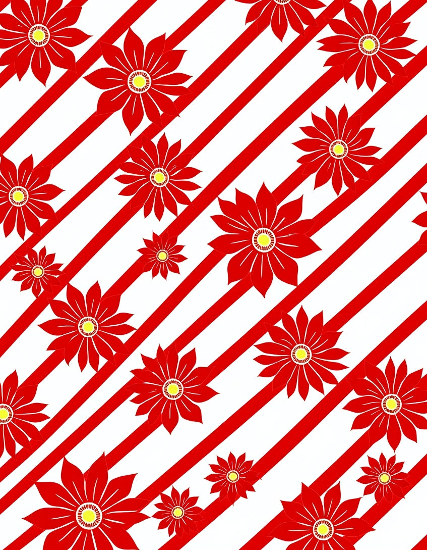 Bold Red Floral Stripe Arrangement Rug
