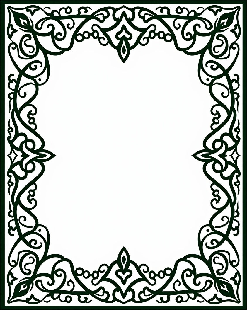 Ornate Scrollwork Black Decorative Border Rug