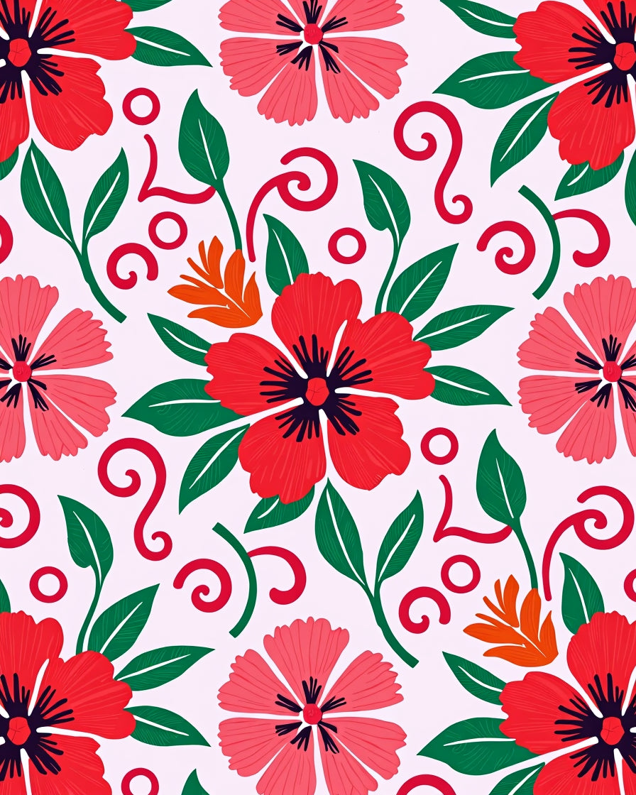 Bold Red Floral And Leaf Design Rug