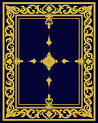 Ornate Gold Scrollwork Border Design Rug