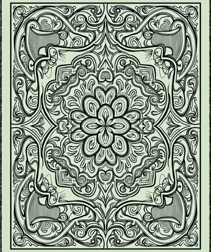Intricate Floral Scrollwork Art Nouveau Rug