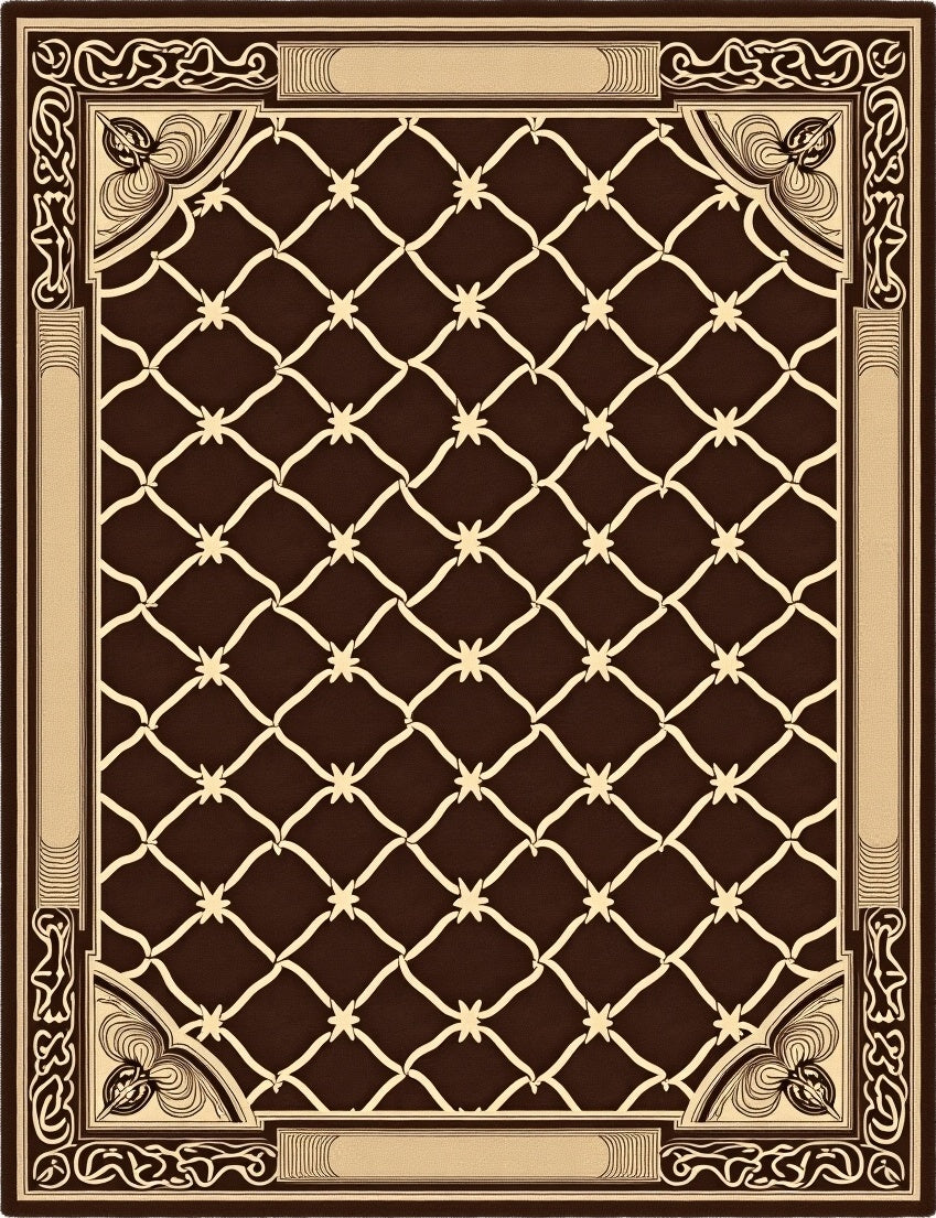 Geometric Lattice With Ornate Borders Rug