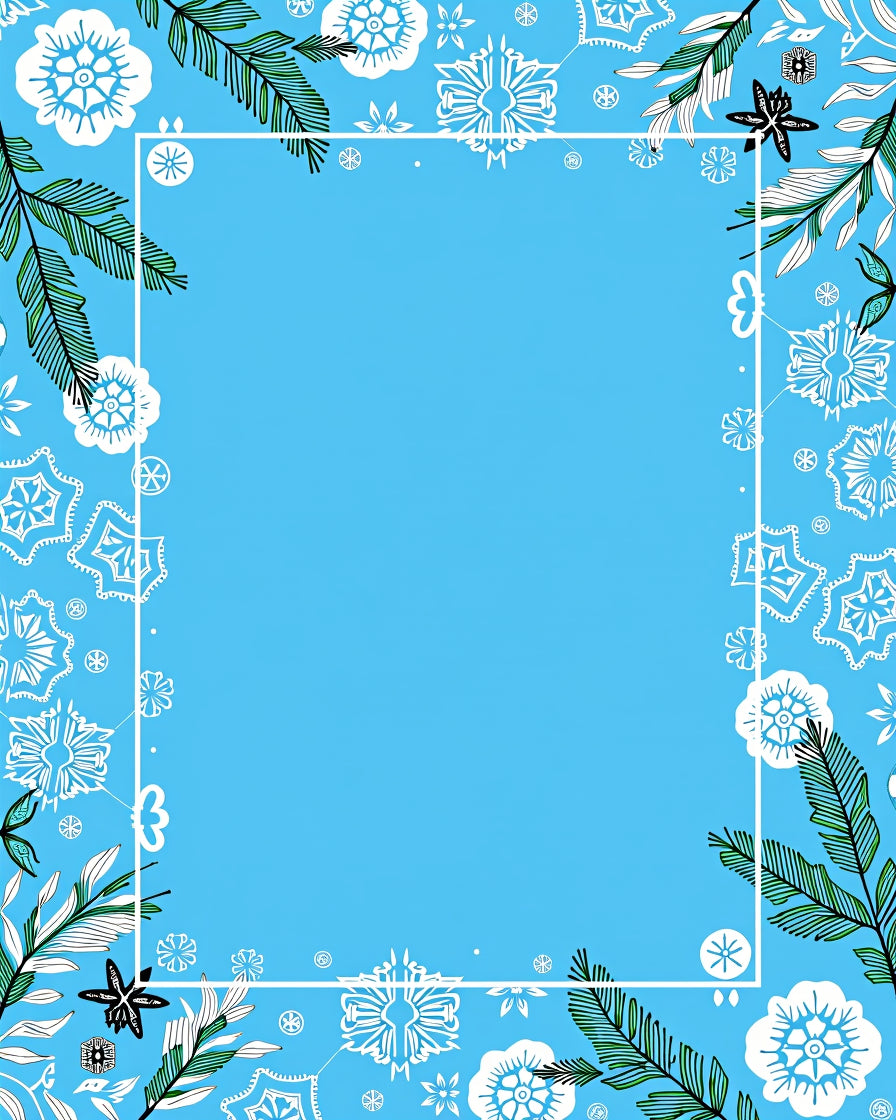 Bright Sky Blue Floral Foliage Frame Rug