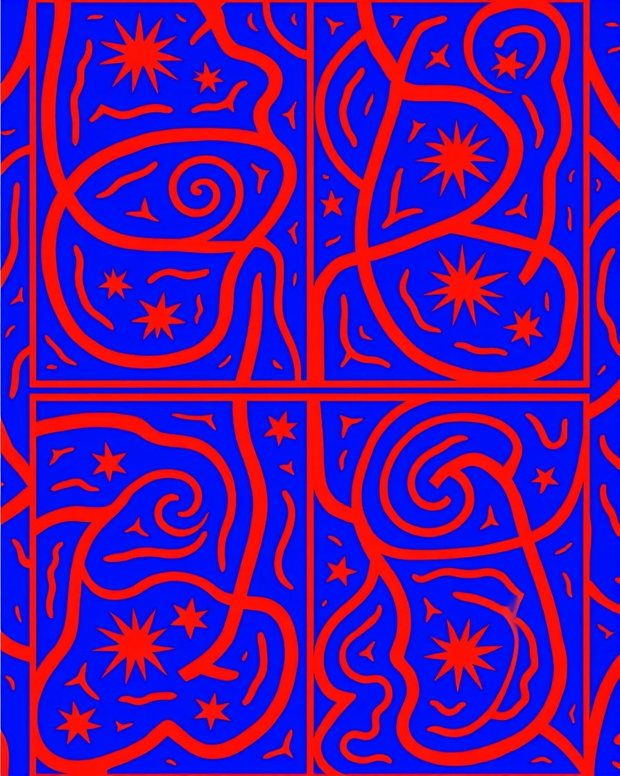 Bold Red Swirls Stars Design Rug