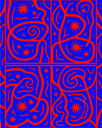 Bold Red Swirls Stars Design Rug