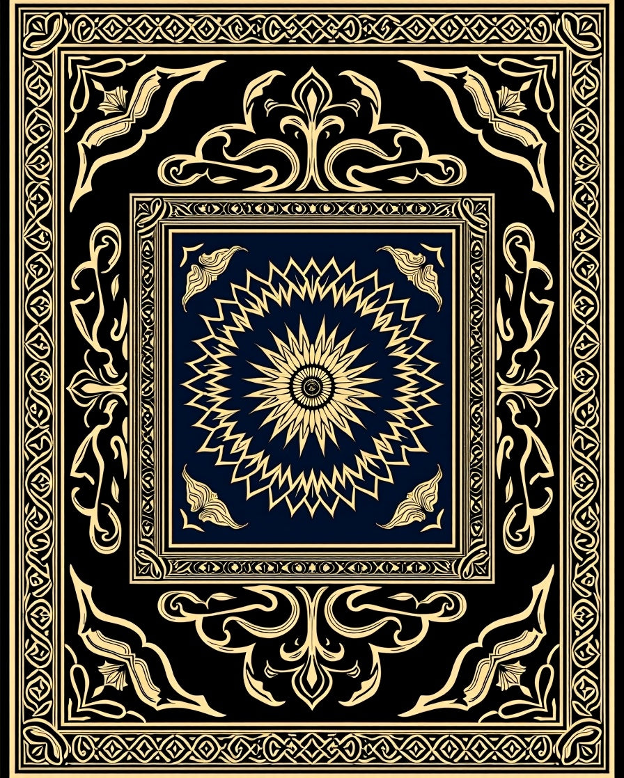 Classic Black Gold Mandala Border Rug