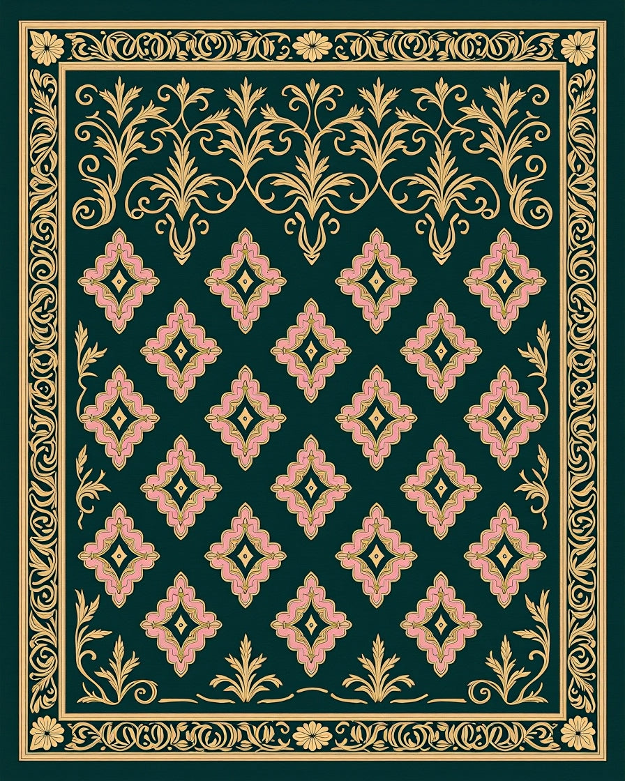 Ornate Floral Pink Diamond Pattern Rug