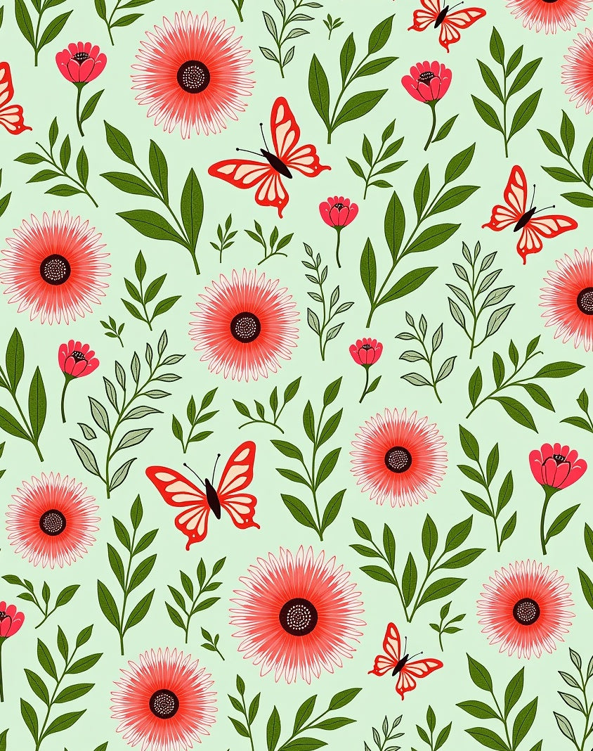 Red Daisy Butterfly Harmony Design Rug